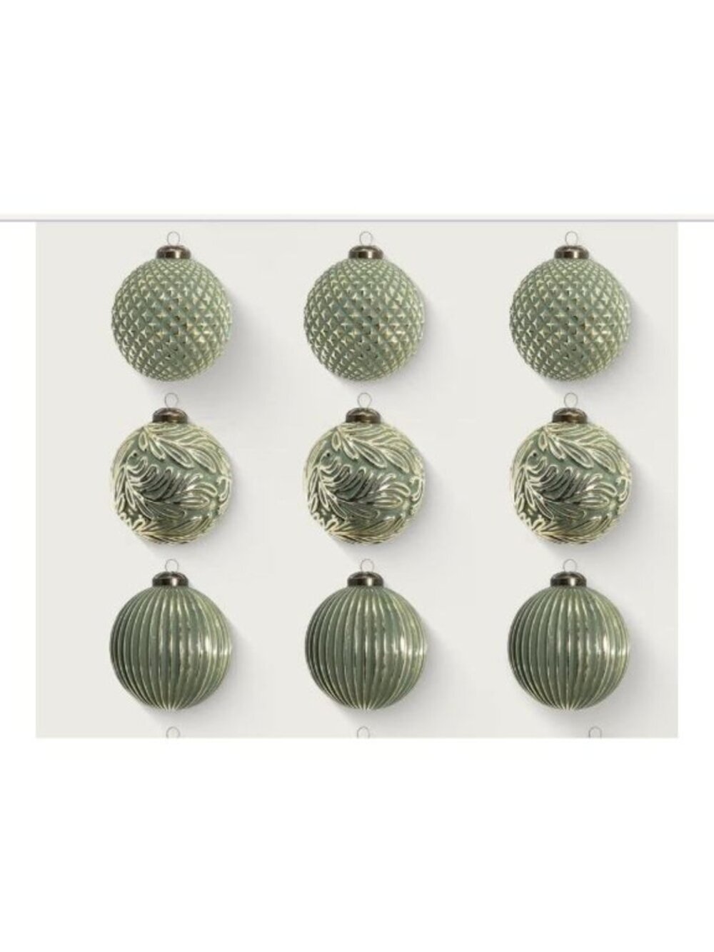 Vintage Farmhouse Rustic Green Christmas Ball Ornaments, 3.15", 9pcs